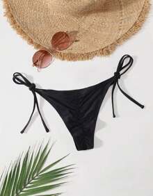Braga de bikini sexy para mujer con lazos laterales y parte trasera fruncida, traje de baño brasileño de cadena