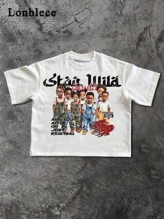 Lonblece Camiseta de manga corta con estampado, estilo urbano para hombre, adecuada para uso casual en primavera y verano