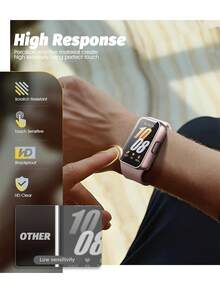 Funda de reloj + Película protectora de pantalla de vidrio templado compatible con Samsung Galaxy Fit 3 para hombres y mujeres, funda rígida de PC anti-caída y anti-arañazos, protector de pantalla HD, protección trasera de la muñeca contra daños - Oro rosa - Ver 7