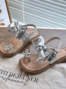 Girls' Popular Fashion Pearl Lace Up Outdoor Slide Sandals, Soft And Comfortable