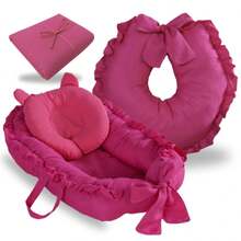 Ninho Redutor de Berço Almofada de Amamentação Trocador Portátil Kit 3 Peças Enxoval Bebe Menina Rosa Pink