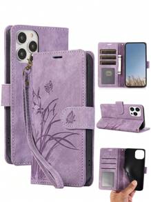 PU Leather Basic Drop-Proof Phone Case For Credit Card Holder, Flip Wallet Case,