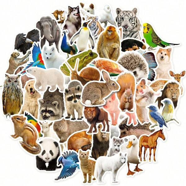 50/100 piezas Pegatinas de animales realistas mixtos, pegatinas pequeñas y lindas de animales de dibujos animados de bosque y pradera para equipaje, botellas de agua, monopatines, grafitis, útiles escolares, vuelta al colegio