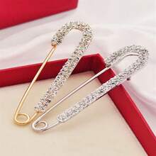 4 件/10 件，尺寸为 5.8*1.4 厘米（2.28*0.551 英寸），女士水钻胸针金银色安全别针胸针翻领别针徽章毛衣裙服装装饰帽子配饰，适合各种搭配 - 彩色 - 查看 3