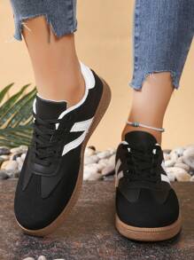 Damen Lässig Sneakers, multifunktionale Mode Flach Leinenschuhe, rutschfeste Schnürung Runde Zehenpartie Gummisohle für den täglichen Gebrauch, Farbblock in Schwarz und Khaki, Größe 36-41