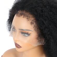 4C 边缘卷曲自然发假发 13X4 蕾丝前卷曲边缘发际线假发 180% 密度原生发带婴儿头发 适合女性