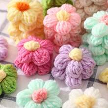 10/20/50 PZ fiori a uncinetto misti a colori, fiori in lana fatti a mano colorati come accessori da cucire, piccoli fiori gonfi per bricolage, rifiniture per specchi, fasce per capelli, cappelli e accessori per abbigliamento, accessori per feste, forniture per uncinetto