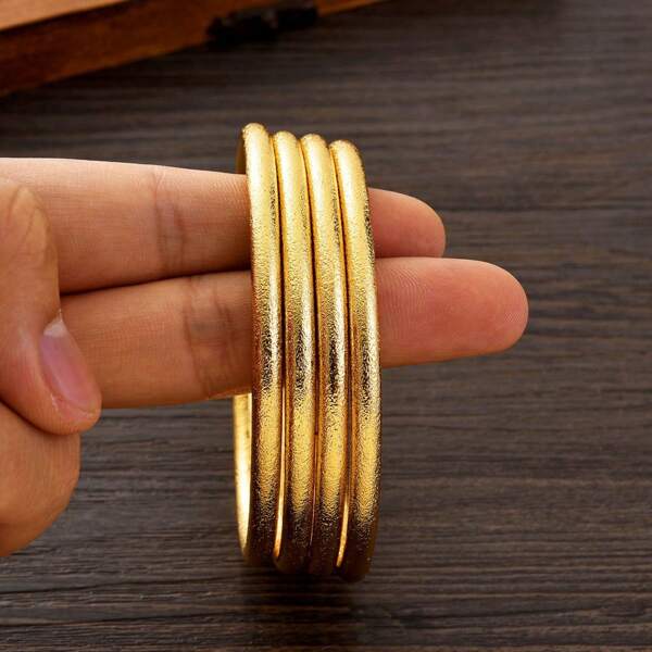 2pcs/4pcs Golden Color Classic Minimalist Matte Bangle Bracelets, Middle Eastern Wedding Bracelets, African Arabian Everyday Jewelry Gifts For Birthday Party