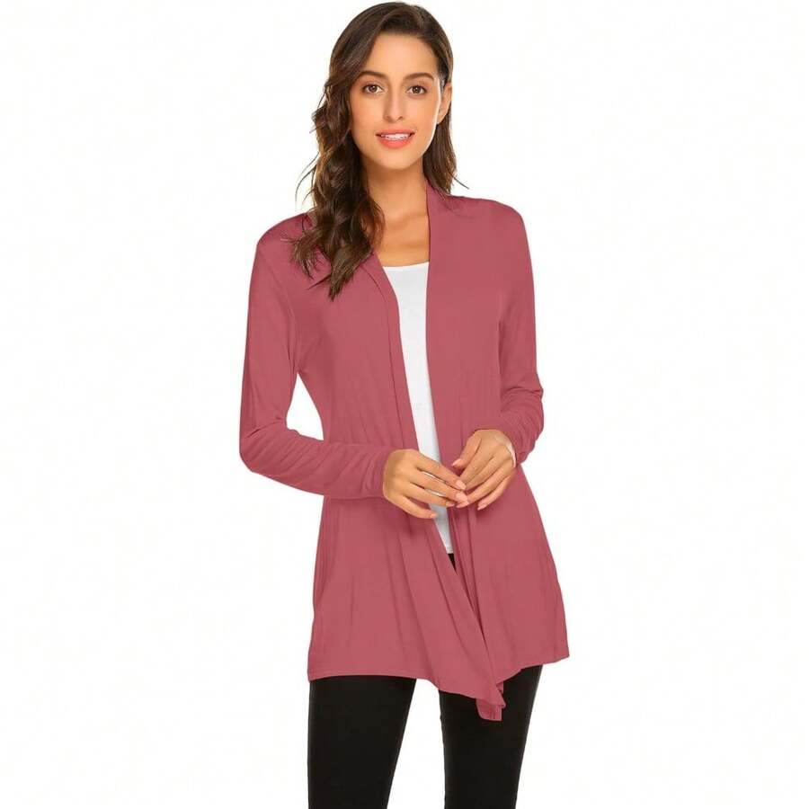 Newchoice Womens Casual Lightweight Long Sleeve Cardigan Soft Drape Open Front Fall Dusters (S-3XL) - Mawar Pudar - View 1
