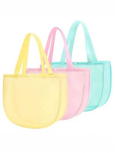 Juego de bolsas de malla ligera para la playa, en color amarillo claro y azul claro con asas resistentes, de tela de malla transpirable, adecuada para la playa, viajes, picnics - Almacena bocadillos, juguetes, accesorios de traje de baño, esencial para picnics con un diseño simple y práctico, fácil de agarrar y transportar