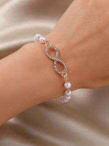 1 Pièce Mode Détail De Strass Symbole De L'infini Décor Perle De Faux Bracelet Perlé Pour Les Femmes Pour La Décoration Quotidienne