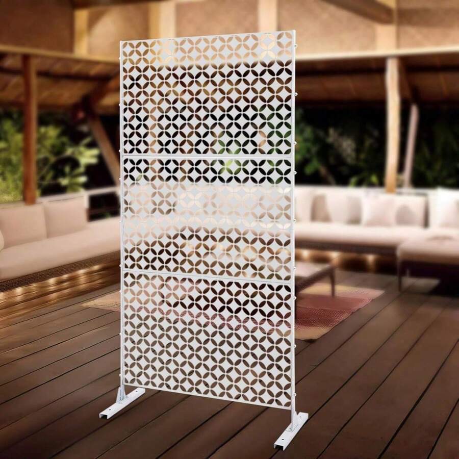 Outdoor Privacy Screen, 3 Ft W X 6 Ft H Metal Decoative Privacy Screen Panel Freestanding, Privacy Fence Panels For Outside Patio Garden Backyard (White, Coin) - White - View 1