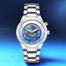 1 Stück Modische Herrenuhr - Retro Drachenmuster Zifferblatt, Zinklegierungs-Armband, Zeiger Fließen, exklusives Geschenk für ihn, passend für Männer jeden Alters und verschiedene Anlässe