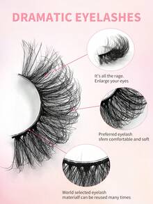 ENCHUW 10 对合成假睫毛，3D 多层蓬松浓密睫毛，25 毫米戏剧猫眼风格，适合初学者，可重复使用且轻巧