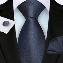 3pcs/Set 8cm Width Solid Cracked Pattern Necktie, Handkerchief, Cufflink Men's Tie Set, High Quality Classic Fashion Business Casual Tie Set, Men's Wedding Accessories, Family/Christmas/Father's Day Gift