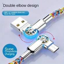 Color Elbow Light Super Fast Charging Data Cable Type-C Double Elbow Rotating Charging Cable Android Suitable For Honor Vivo Compatible With IPhone 16, 16 Pro Max, 15, 15 Plus, 15 Pro, 15 Pro Max,Compatible With Redmi, Compatible With OnePlus Type C, Charger Nan - For Type-c - View 3