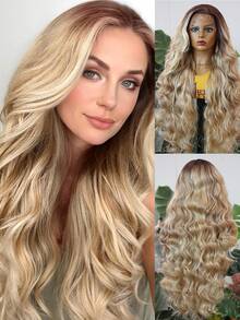 Halloween Costume Wig Synthetic Heat Resistant Front Lace Wig 13*4 Long Wave Hair 30 Inch Brown Everyday Use High Quality Ladies Wigs Natural Looking High Quality Synthetic Soft Beginner Friendly Wigs - Beige - View 2