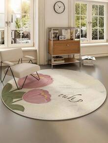 1pc Tulip Flower Pattern Plush Round Area Rug, Decorative Carpet For Living Room, Bedroom, Home Decor, Comfortable And Easy To Clean - Multicolor - View 4