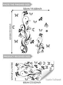 1pc Black Vine Flower & Butterfly Fridge Decoration Sticker, Stickers, Wall Decal, Vinly Decal For Home Decorations, Spring Decoration Items Refresh Your Home, Festival Decoration Stickers Gifts Birthday Graduation