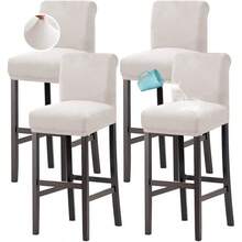 100% Waterproof Bar Stool Cover Stretch Counter Stool Pub Chair Slipcover For Dining Room Removable Soft Thick Solid Fleece Fabric Bar Stool Slipcovers Set Of 4 Ivory - Fleece-ivory - View 1