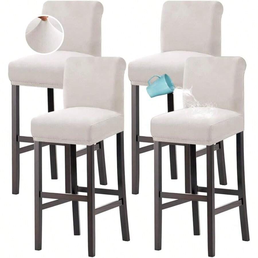 100% Waterproof Bar Stool Cover Stretch Counter Stool Pub Chair Slipcover For Dining Room Removable Soft Thick Solid Fleece Fabric Bar Stool Slipcovers Set Of 4 Ivory - Fleece-ivory - View 1