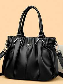 2026年新款女士奢华手提包，设计师款柔软皮革单肩斜挎包，优雅大容量托特包 - 黑色 - 查看 11