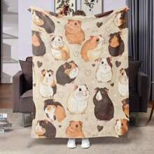 Cozy Guinea Pig Print Flannel Throw Blanket – Soft & Warm For Animal Lovers, Cute Brown & White Guinea Pig Design With Hearts, Perfect Gift For Men & Women, Versatile For Home Or Travel, Cute Blanket