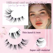 Pestañas postizas con aspecto natural y kit de pegamento, pestañas postizas 3D rizadas y cortas, pestañas postizas naturales con tiras suaves, paquete de 5 pares de pestañas (J03) - Negro - Ver 4