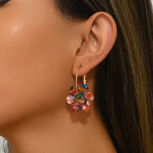1 par de pendientes acrílicos con colgantes florales coloridos para mujeres, adecuados para regalos y uso diario