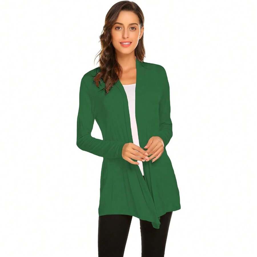 Newchoice Womens Casual Lightweight Long Sleeve Cardigan Soft Drape Open Front Fall Dusters (S-3XL) - Hijau - View 1