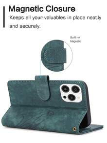 PU皮革基础款防摔手机壳,带信用卡槽,翻盖钱包式手机壳 - 綠色 - 查看 5