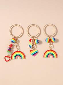 1pc Creative Tassel Turquoise Ball Heart Rainbow Keychain, Everyday Accessory Car Accessories Bag Charm Backpack For School - Multicolor - View 8