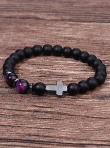 Men's Hematite Cross Bracelet: Matte Black Onyx And Tiger's Eye Powerful Protection Bracelet, Confidence, Courage Jewelry Unisex Gifts For Husband, Boyfriend, Dad