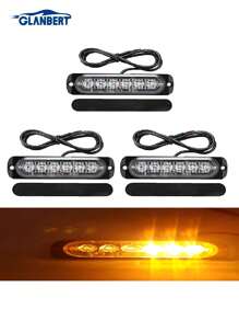 GLANBERT 3 buc LED-uri stroboscopice de urgență, roșu albastru 6 LED-uri stroboscopice de avertizare Lumină intermitentă de urgență Atenție Bară luminoasă pentru pericol de construcție pentru mașină, camion, furgonetă, vehicul de teren, ATV, SUV, montare la suprafață