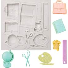 Silikonformen, Silikon-Buch-Form, Schere, Zeichen-Stift, Palette, Schultasche Fondant-Formen für Cupcake-Topping, Kuchen-Dekoration, Schokolade, Süßigkeiten, Handwerk, Gummi-Paste