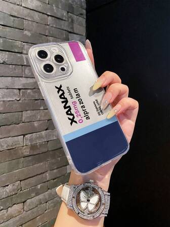 Fashionable XANAX Calm Pill Design Letter Phone Case Compatible With Apple 16 15 14 13 12 11 Pro Max XR 8 7 Plus, S23 S24 S25 Ultra, Anti-Slip Transparent Soft Back Cover Waterproof Shockproof Anti-Fall Scratch Resistant