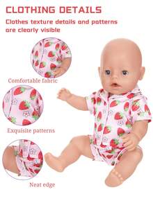Fits 16-18 Inch Reborn Doll Clothes, 2Pcs Strawberry Pajama Set For 43CM Doll Outfit (Doll Not Included) - Multicolor - View 4