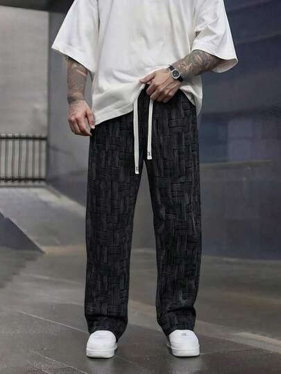 Men's Summer Corduroy Non-Iron Relaxed Fit Straight Leg Pants, Streetwear Style Casual Loose Workout Long Trousers