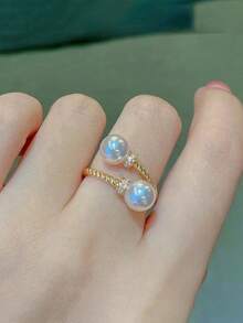 1枚优雅立方氧化锆和仿珍珠戒指，女士款，适合婚礼、订婚、周年纪念、派对、情人节及其他场合佩戴 - 1# - 查看 5