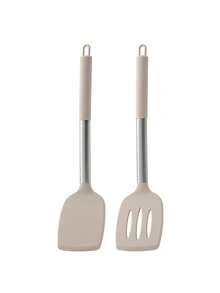 2pcs Silicone Spatula Set, Solid And Slotted Spatulas, Suitable For Non-Stick Pans, Durable Cooking Utensils For Fish, Eggs, Steak (Khaki) - Khaki - View 10
