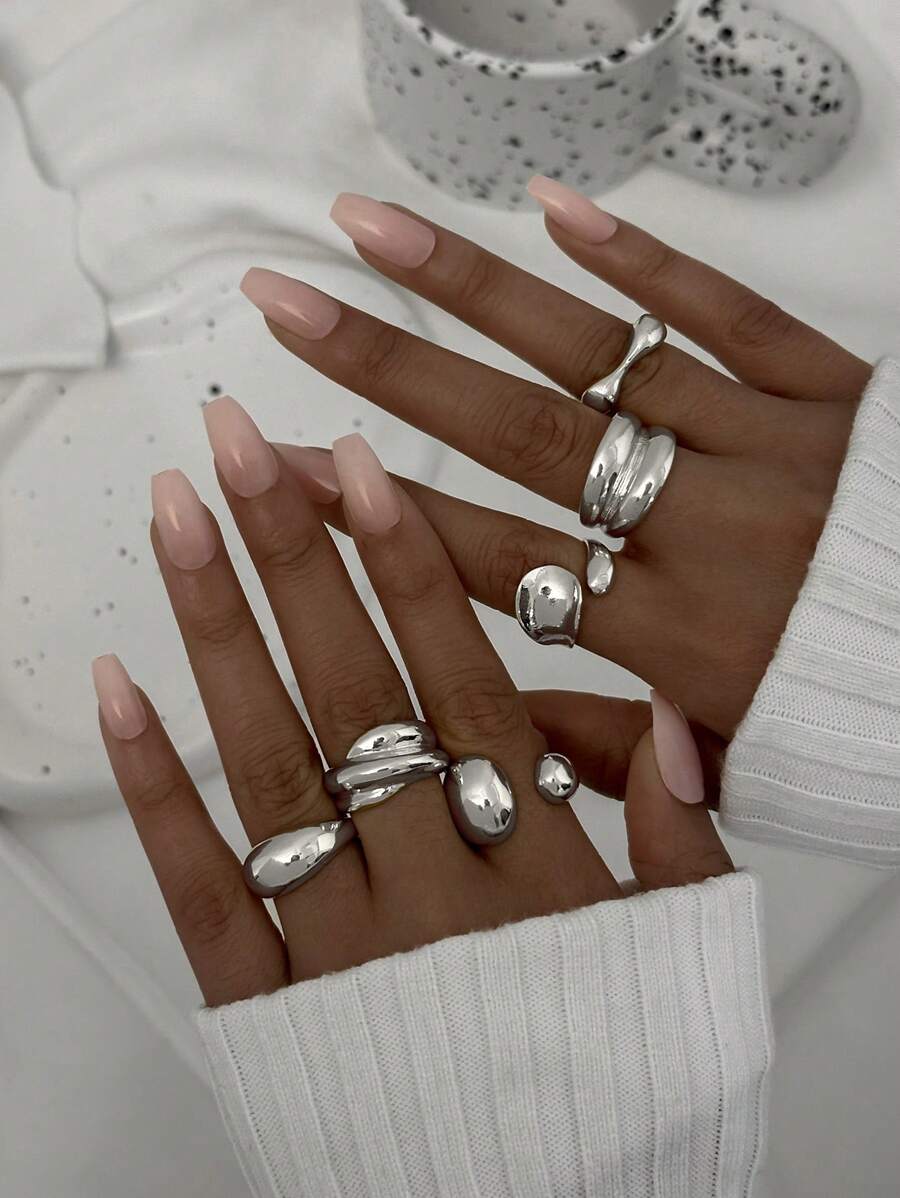 6 Stücke schlichte, geometrische, überdimensionierte Modeinge, Vintage, retro Ringe in Goldfarbe, klassisch für Frauen