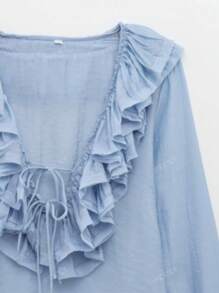 Blouse femme décorative multi-couches micro-transparente polyvalente et décontractée de style européen et américain, printemps/été