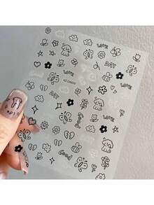 1 件黑猫狗卡通可爱美甲贴纸卡哇伊小狗涂鸦动物美甲贴花 DIY 线条小狗蝴蝶结设计贴花 DIY 线条小狗蝴蝶结设计贴花美甲装饰 - 彩色 - 查看 19