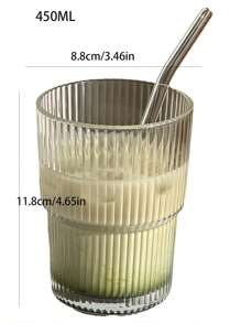 1 Striped Cup With Straw And Lid - 13.5oz/400ml, Visually Appealing Glass Cup, Heat-Resistant, Suitable For Coffee, Tea, Milk, Iced American Drinks, Dairy Drinks, Simple Drinking Cup, Christmas, Thanksgiving, Mother's Day.