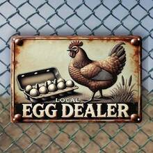 Vintage 'Local Egg Dealer' Metal Sign - Rustic Farmhouse Decor For Kitchen, Bar, Garage, For Man Cave 8x12 Inch Iron Wall Art With Humorous Chicken & Eggs Illustration, Chicken Decor - Multicolor - View 6