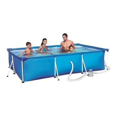 Piscina Desmontable Tubular Infantil Deluxe Splash Frame Pool Azul 300x201x66 cm con Depuradora de cartucho de 1.249 litros/hora con Válvula de Drenaje