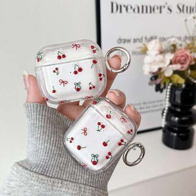1个装可爱3D樱桃耳机保护套 – 高品质柔软硅胶保护套，兼容1/2/3/4/Pro/Pro（第二代）/Pro 3，安装牢固，配有取出耳机主体的工具，防震时尚，是送给女孩和青少年的理想礼物。
