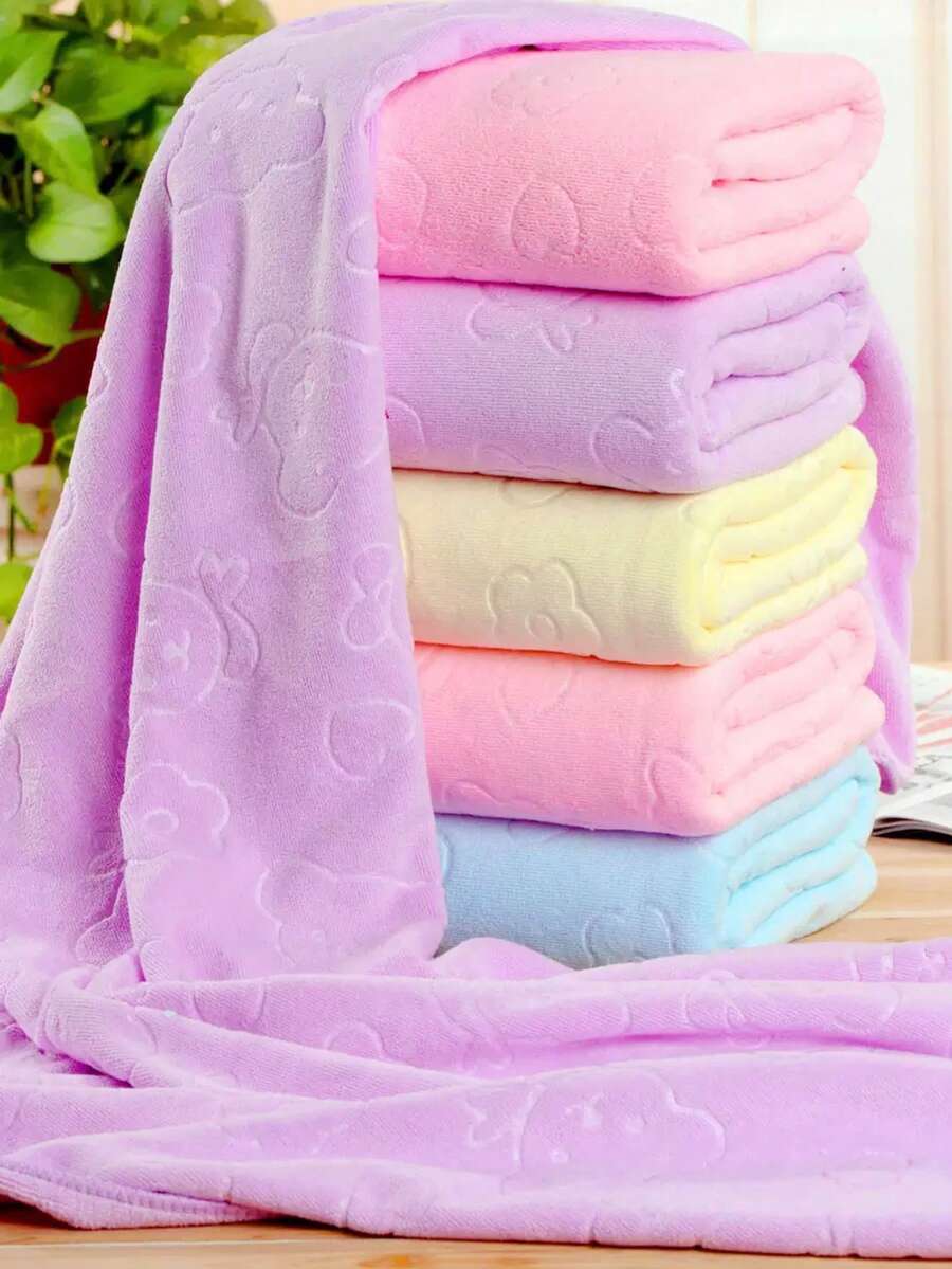 纯色可爱熊和花卉图案毛巾，适用于家庭、宿舍、酒店、浴室、洗脸、学校、返校、旅行、旅行必需品、家庭必需品、毛巾、皮肤护理 - 彩色 - 查看 1