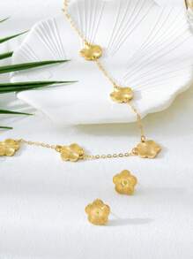1 Stück modische klassische goldfarbene strukturierte Glücksklee Anhänger Halskette & 1 Paar Ohrringe Schmuckset, romantisches Hochzeits-/Heiratsantrag Geschenk, geeignet für Verlobung/Dates/Alltagstragen, luxuriöses Damen Accessoire, Freundin/Geburtstags Geschenk
