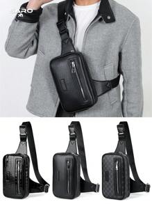 Men's Diagonal Shoulder Bag, Vintage Print, Side Pocket, Messenger Bag, Chest Bag, Waist Bag, Multipurpose, Suitable For Commuting & Leisure, Minimalist Style, Black, Great Gift For Boyfriends, Fashionable